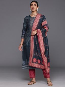 Varanga - Women Teal Embroidered Kurta with Pant and Dupatta (Set of 3)