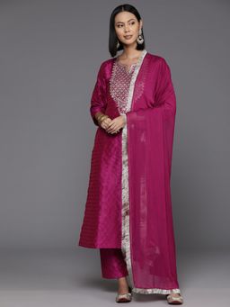 Varanga - Women Pink Embellished/Sequined Kurta with Pant and Dupatta (Set of 3)