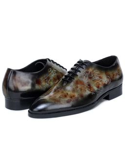 Mille Dollari - Men Marble Patina Mirror Glossed Signature Detail Oxfords - Black