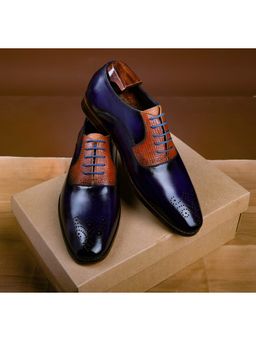 Mille Dollari - Men Imperial Luxe - Gold Metal Toe and Horseshoe Heel Brogues - Blue