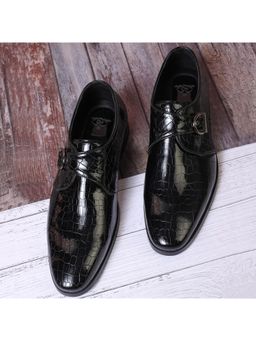 Mille Dollari - Men Versatile Elegance Black Single Patent Croco Monk Straps - Black