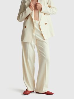 United Colors of Benetton - Cream Solid Plain Straight Fit Pant