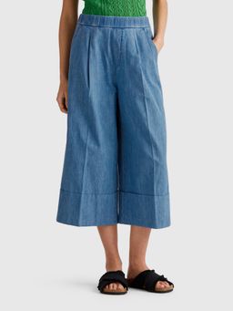 United Colors of Benetton - Blue Solid Plain Wide Fit Trouser