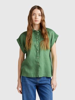 United Colors of Benetton - Green Solid Plain Regular Fit Shirt