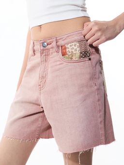 The Souled Store - Pink Solid Plain Regular Fit Shorts