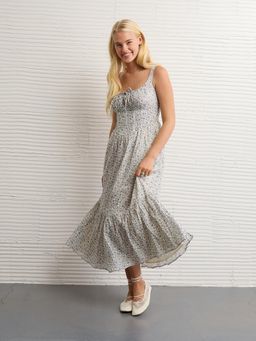 American Eagle - Grey Floral Flared Fit Dress