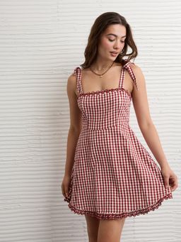 American Eagle - Red Checks Flared Fit Dress