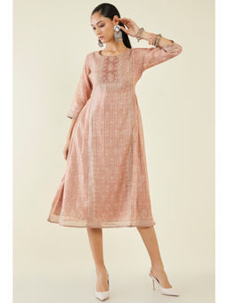 Soch - Women Peach Chanderi Printed Kurta