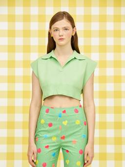 Cider - Polo Women's Solid Collar Neck Crop Top Green