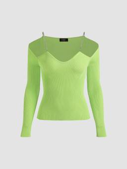 Cider - Drop Shoulder Women Ribbed Knit Pullover Sweater Green