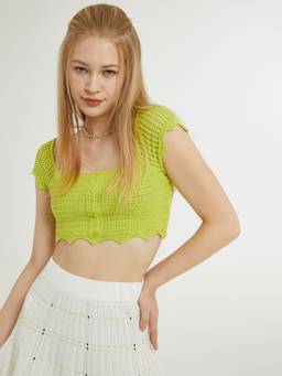 Cider - Women'S Solid Knitted Square Neck Crop Top Green