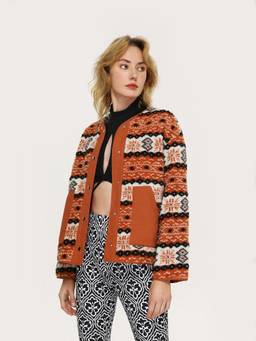 Cider - Retro Striped Women’S Oversized Button-Up Jacket Brown