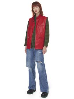 Cider - Popstar Women's Oversized Zippered Leather Vest Jacket Red