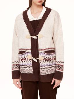 Cider - Tribal Buckle Up Women's Oversized Geometric Cardigan Ivory
