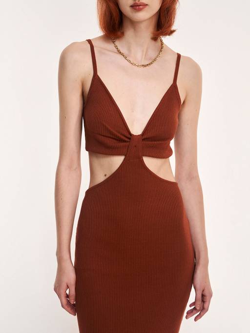 cider solid knitted cami split midi dress & crop top Buy Knit Women's Cut-Out Brown (XS) Online Grey