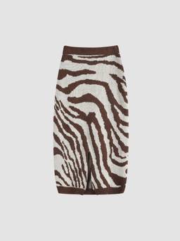 Cider - Zebra Print Women's Knit Slit Midi Skirt Brown