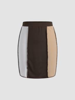 Cider - Patchwork Women's Geometric Slim Mini Skirt Multi-Color