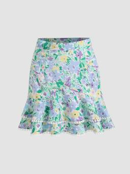 Cider - Floral Layered Women's Regular Fit Mini Skirt Multi-Color
