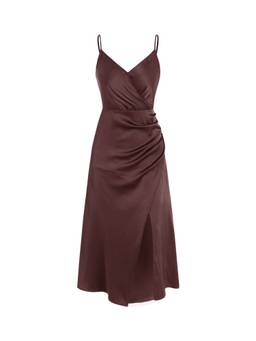 Cider - Solid Women's Sleeveless Wrap Slit Midi Dress Brown