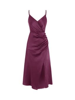 Cider - Solid Women's Wrap Slit Midi Dress Purple