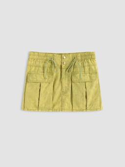 Cider - Drawstring Pocket Women's Solid Mini Skirt Matcha Green