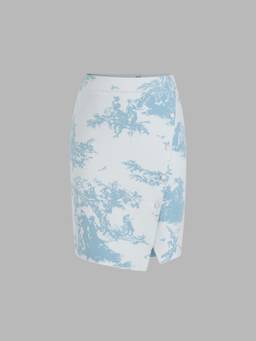 Cider - Tie Dye Women's Button-Up Slit Midi Skirt White & Blue
