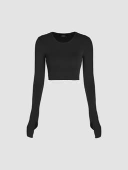 Cider - Knitted Women's Bodycon Full Sleeves Crop Top Black