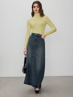 Cider - Solid Women's Slim High Neck Long Sleeve Top Matcha Green