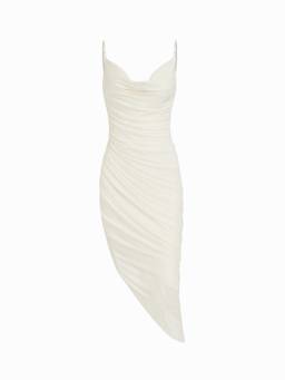 Cider - Mesh Cowl Neck Women's Ruched Maxi Dress Cream