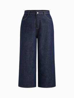 Cider - Denim Solid Women's High-Waist Oversized Wide-Leg Jeans Navy Blue