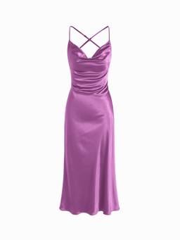 Cider - Satin Cowl Neck Women's Sleeveless Mermaid Midi Dress Purple