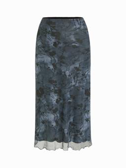 Cider - High Waist Women Floral Mesh Midi Skirt Dark Grey
