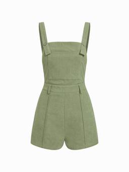 Cider - Lightweight Corduroy Women Floral Printed Playsuit Matcha Green