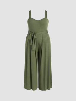Cider - Rib Cami Women's Knotted Wide-Leg Jumpsuit Green