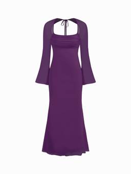 Cider - Mesh Women's Square Neck Drawstring Maxi Dress Purple