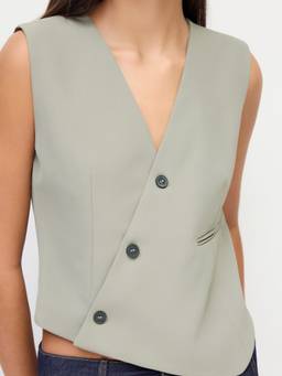 Cider - Asymmetrical Women's Belted V-Neck Waist Coat Light Grey