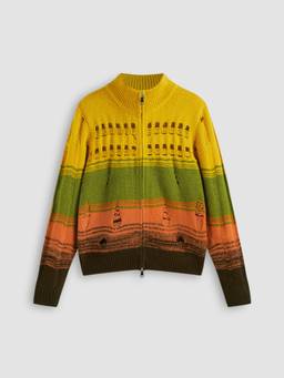 Cider - Sunset Gradient Women Striped Stand Collar Zip Sweater Multi-Color