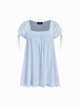 Cider - Solid Women's Square Neck Ruffle Tie-Up Blouse Blue