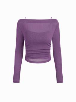 Cider - Women's Boat Neck Long Sleeve Two-Piece Top Purple