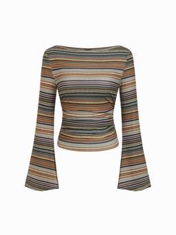 Cider - Solid Ruched Women’s Boat Neck Long Sleeve Top Khaki