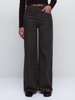Cider - Micro Pinstripe Women's High-Rise Wide-Leg Trousers Black
