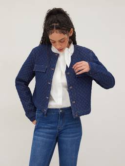 Cider - Quilted Women Regular Fit Denim Jacket Dark denim