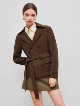 Cider - Corduroy Double Breasted Women's Belted Jacket Brown