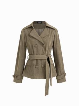 Cider - Corduroy Women's Double Breasted Belted Jacket Green