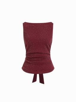 Cider - Rhinestone Knotted Women’s Boat Neck Tank Top Burgundy