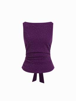 Cider - Rhinestone Women's Knotted Boat Neck Tank Top Purple