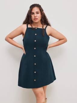 Cider - Corduroy Women's Square Neck Button Mini Dress Dark Green