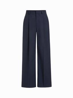 Cider - Petite Women's Mid-Waist Pleated Straight-Leg Trousers Navy Blue