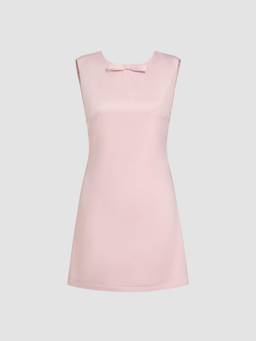 Cider - Satin Bowknot Women's Sleeveless Round Neck Mini Dress Pink