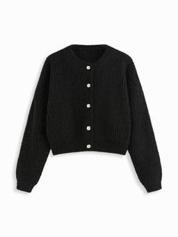 Cider - Knit Women's Super Oversized Button-Up Round Neck Cardigan Black